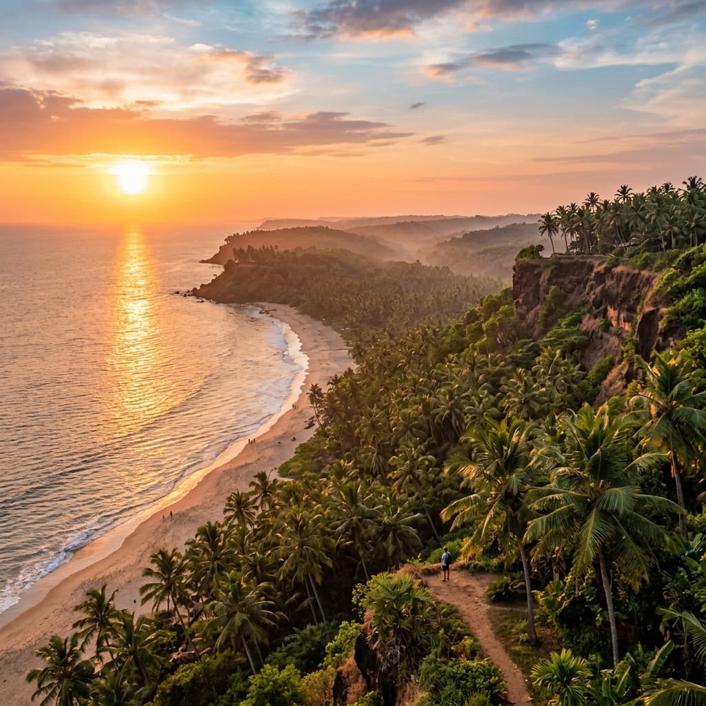 Scenic Varkala Kerala Sunset Landscape with Palm Trees